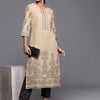 Indyancart IE Women Beige & Grey Ethnic Motifs Foil Print Straight Kurta