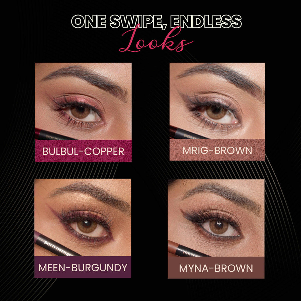 Parul Garg Beauty Bold Define Kajal Smudge-Proof, Long-Lasting (Earthy Elegance, Pack Of 4)