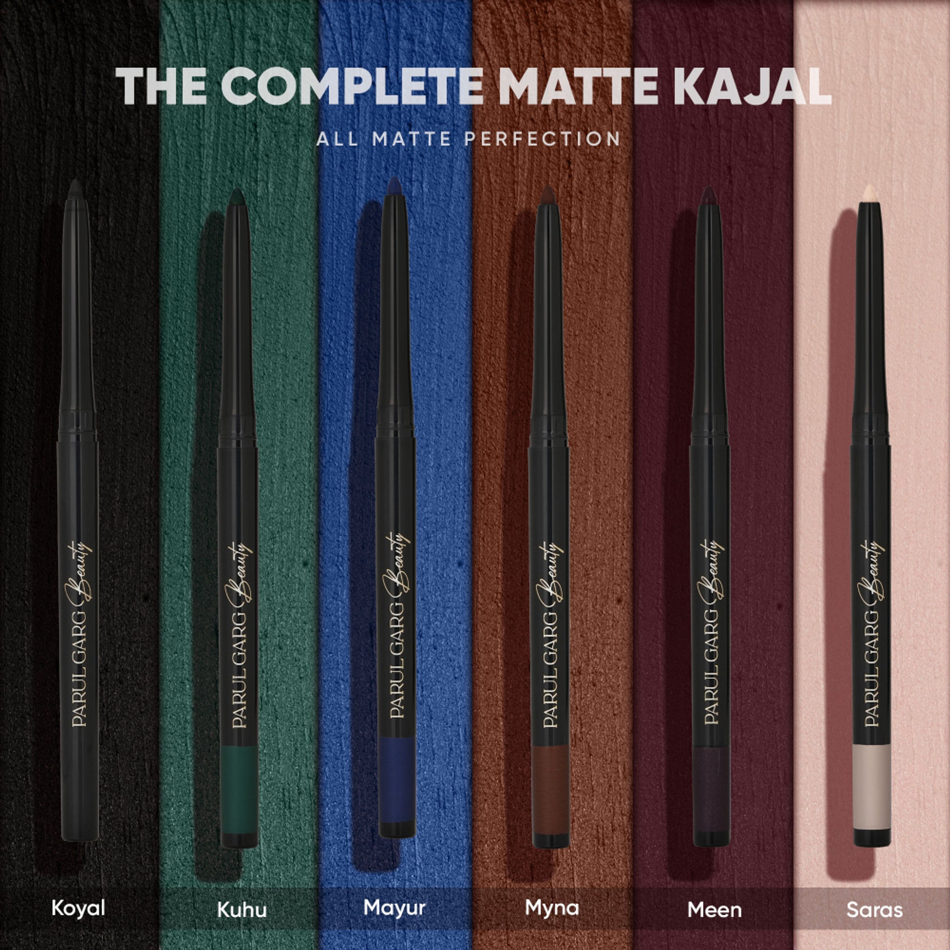 Parul Garg Beauty Bold Define Kajal Smudge-Proof, Long-Lasting (Complete Matte Collection,Pack Of 6)