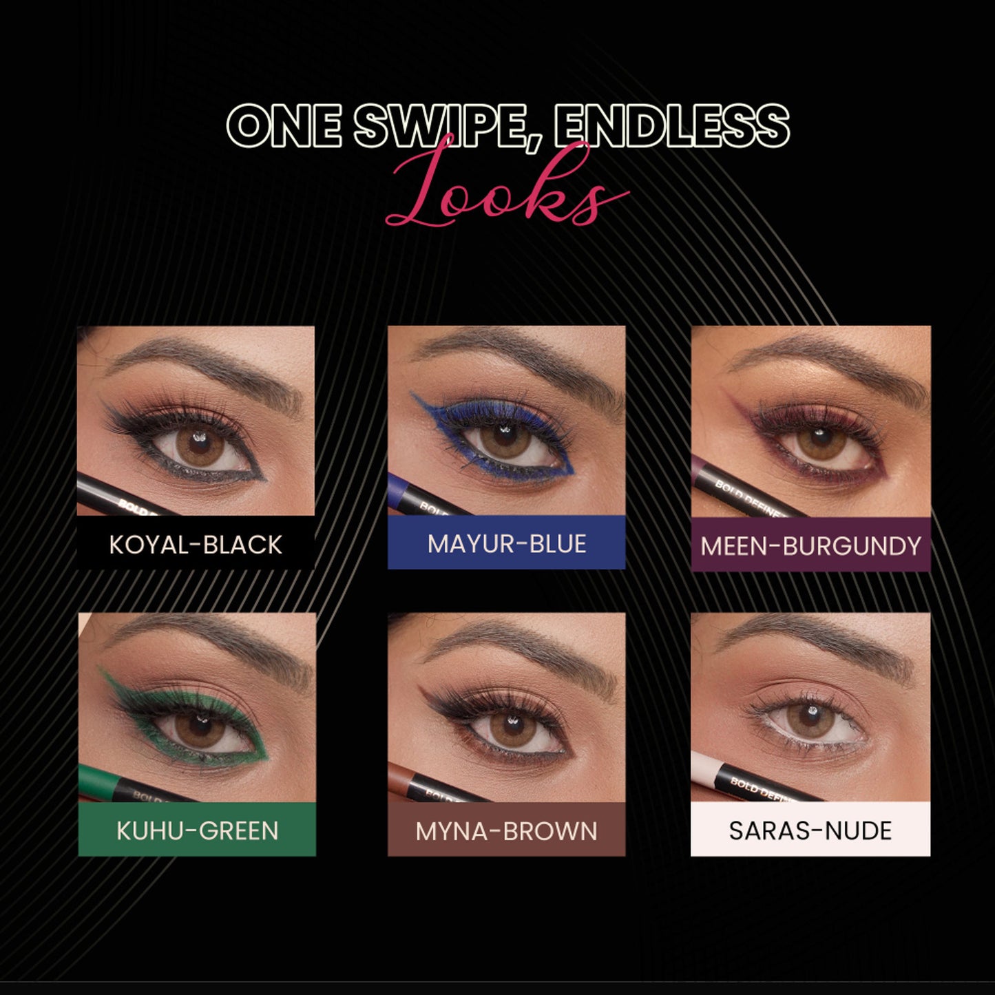 Parul Garg Beauty Bold Define Kajal Smudge-Proof, Long-Lasting (Complete Matte Collection,Pack Of 6)
