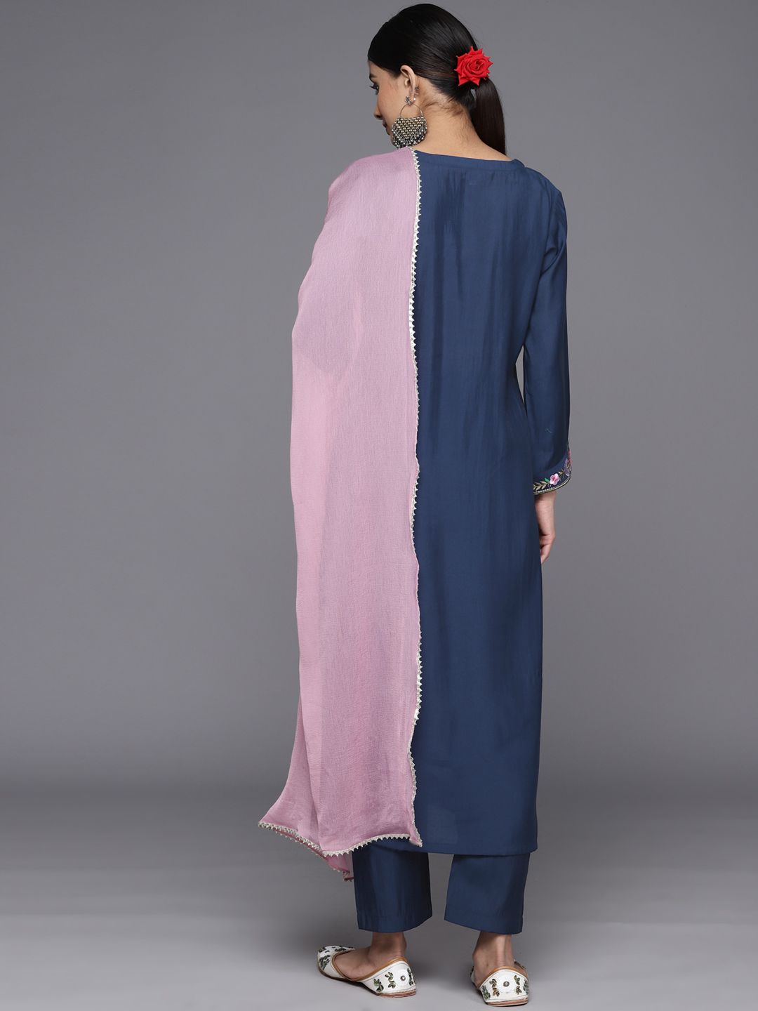 Indyancart VA Women'sFloral Yoke Design Regular Sequinned Kurta with Trousers & With Dupatta