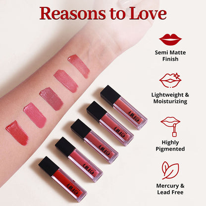 ENN Semi-Matte 12-Hrs Stay & Waterproof Liquid Lipstick Kit For Soft Lips- Perfect Nudes- Set of 5