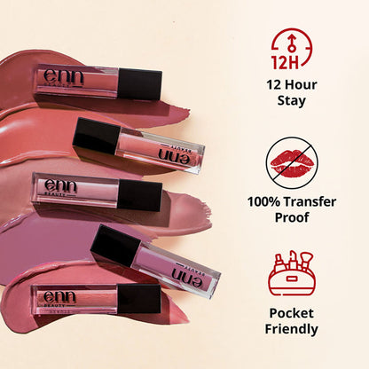 ENN Semi-Matte 12-Hrs Stay & Waterproof Liquid Lipstick Kit For Soft Lips- Perfect Nudes- Set of 5