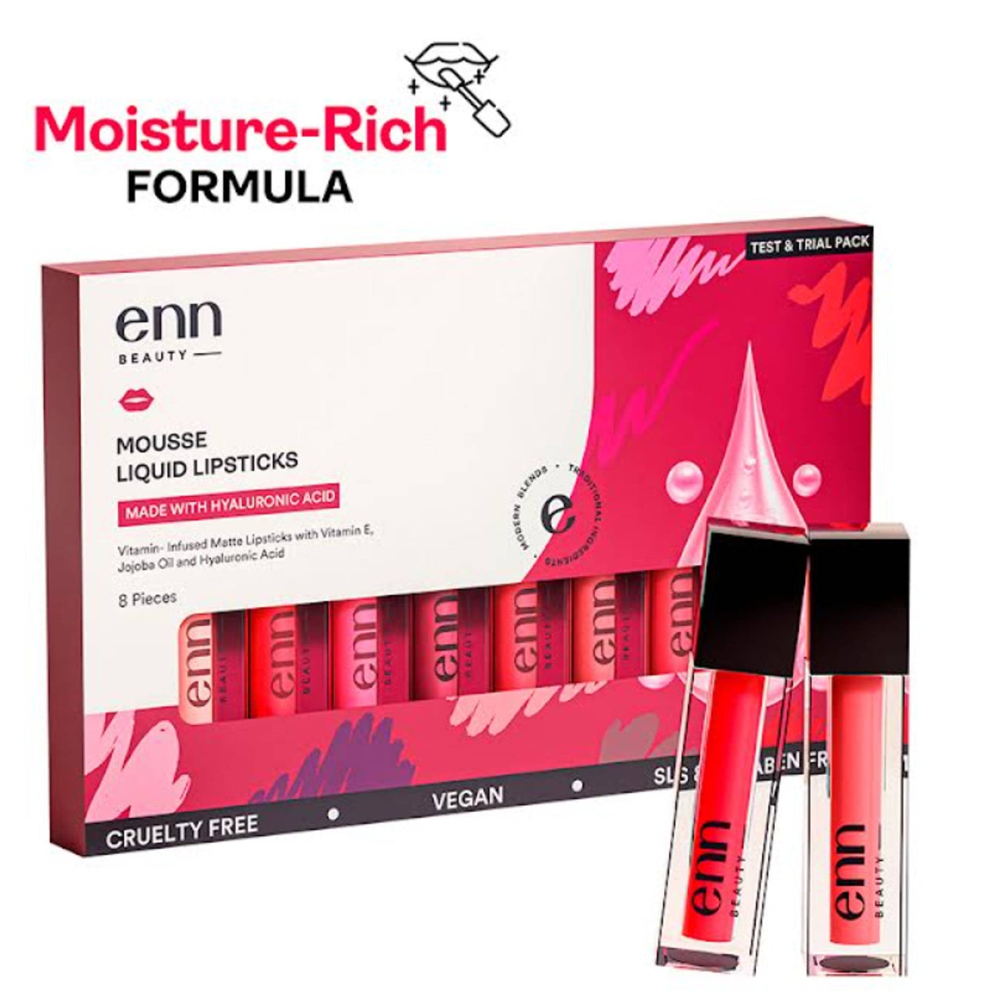 ENN Mousse Matte 16H Stay Waterproof Liquid Lipstick Kit - Long - Lasting, Pack of 8