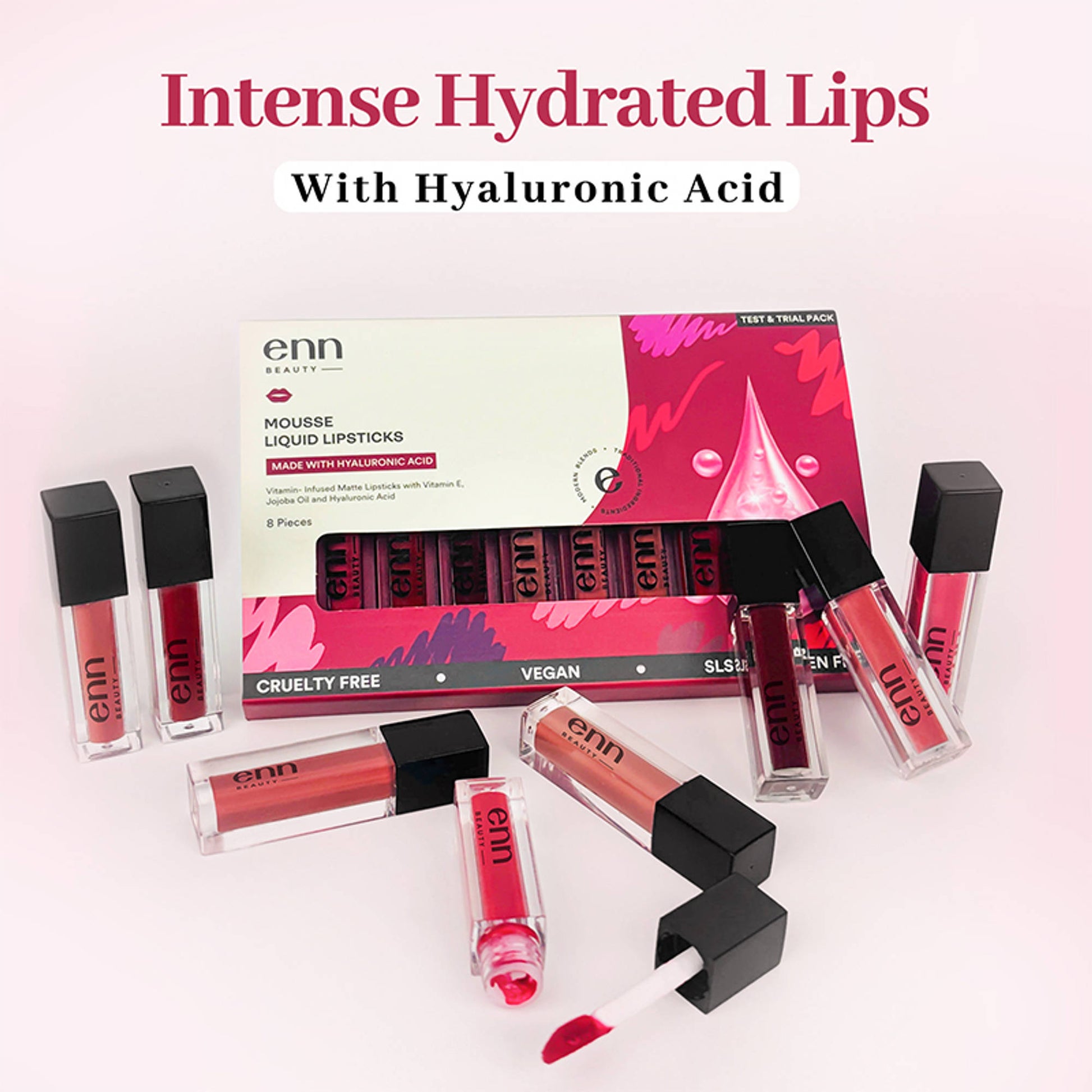 ENN Mousse Matte 16H Stay Waterproof Liquid Lipstick Kit - Long - Lasting, Pack of 8