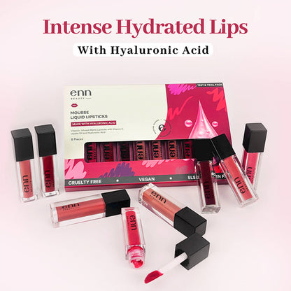 ENN Mousse Matte 16H Stay Waterproof Liquid Lipstick Kit - Long - Lasting, Pack of 8