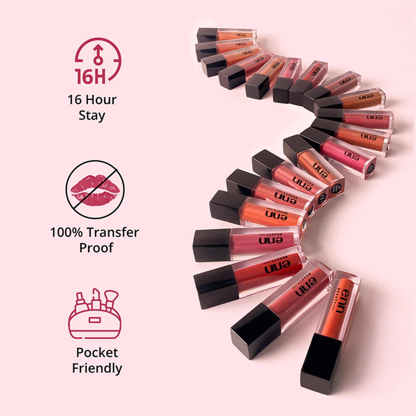 ENN Mousse Matte 16H Stay Waterproof Liquid Lipstick Kit - Long - Lasting, Pack of 8