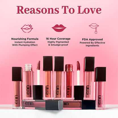 ENN Mousse Matte 16H Stay Waterproof Liquid Lipstick Kit - Long - Lasting, Pack of 8