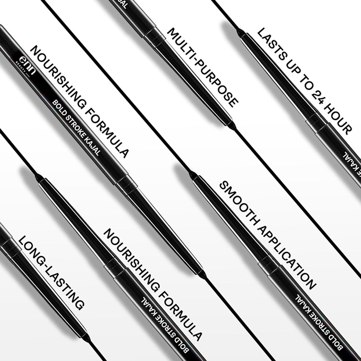 ENN Bold Stroke Kajal in intense black, waterproof and smudge-proof, designed for long-lasting eye makeup.