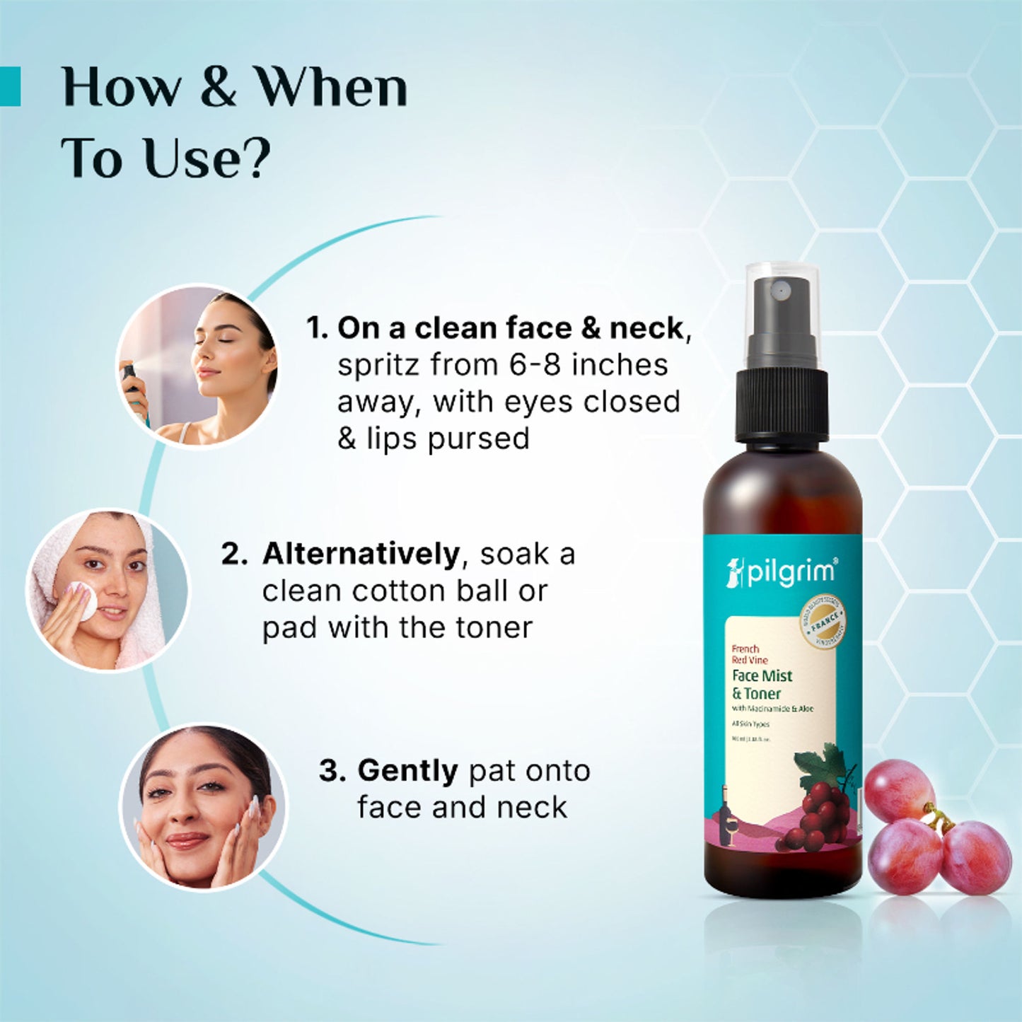Pilgrim Red Vine Face Mist & Toner with Vitamin B3 & Aloe