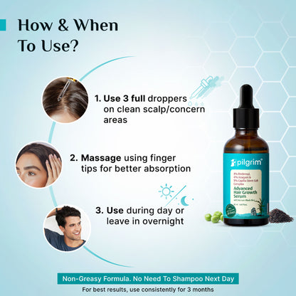 Pilgrim 3% Redensyl 4% Anagain Rosemary Korean Black Rice Advance Hair Growth Serum For Men & Women