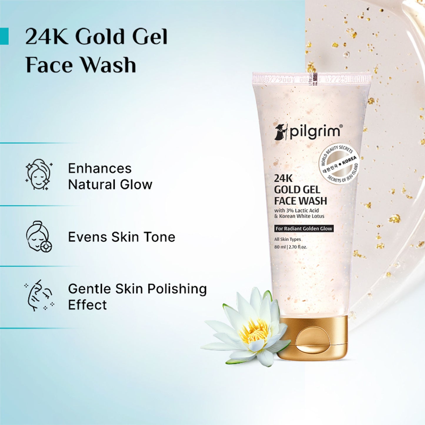 Pilgrim 24k Gold Face Wash with Korean White Lotus Brighten Radiant Natural Glow & Evens Skin Tone