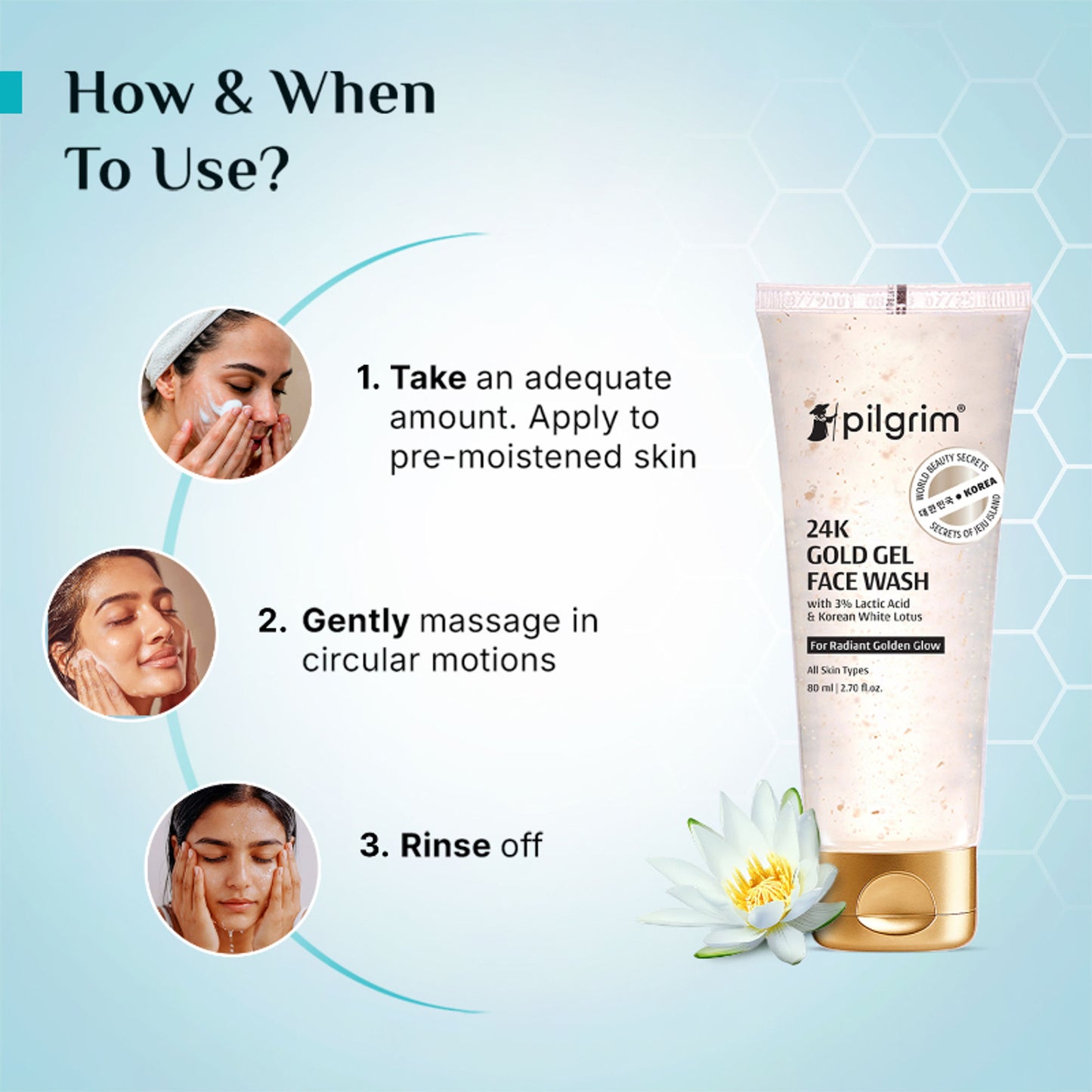 Pilgrim 24k Gold Face Wash with Korean White Lotus Brighten Radiant Natural Glow & Evens Skin Tone