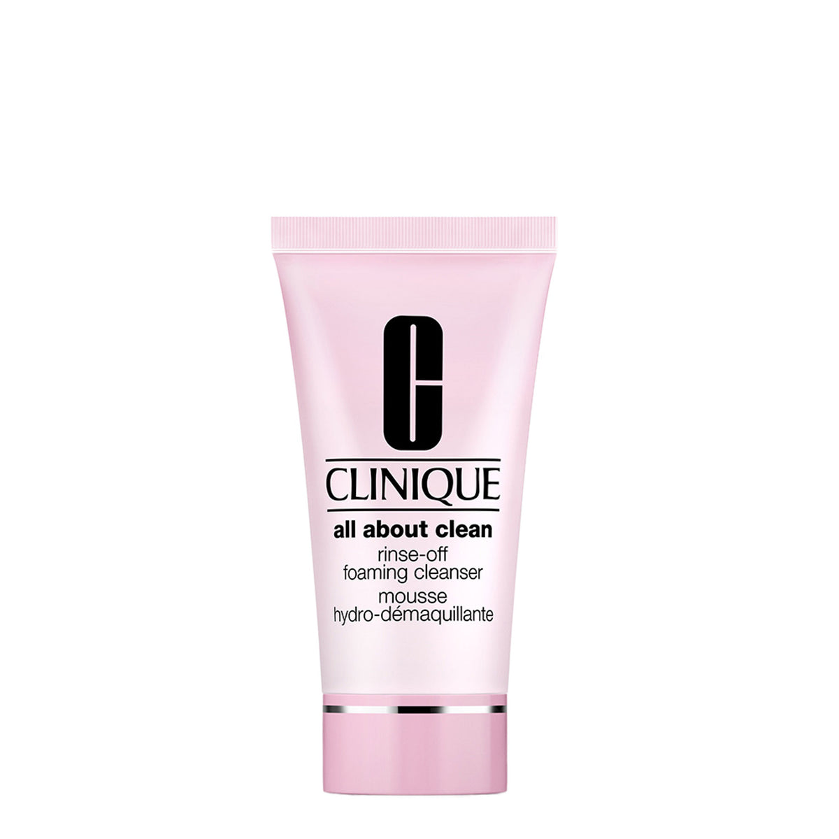 Clinique All About Clean Rinse Off Foaming Cleanser in a white tube with a flip-top cap, suitable for gentle facial cleansing.