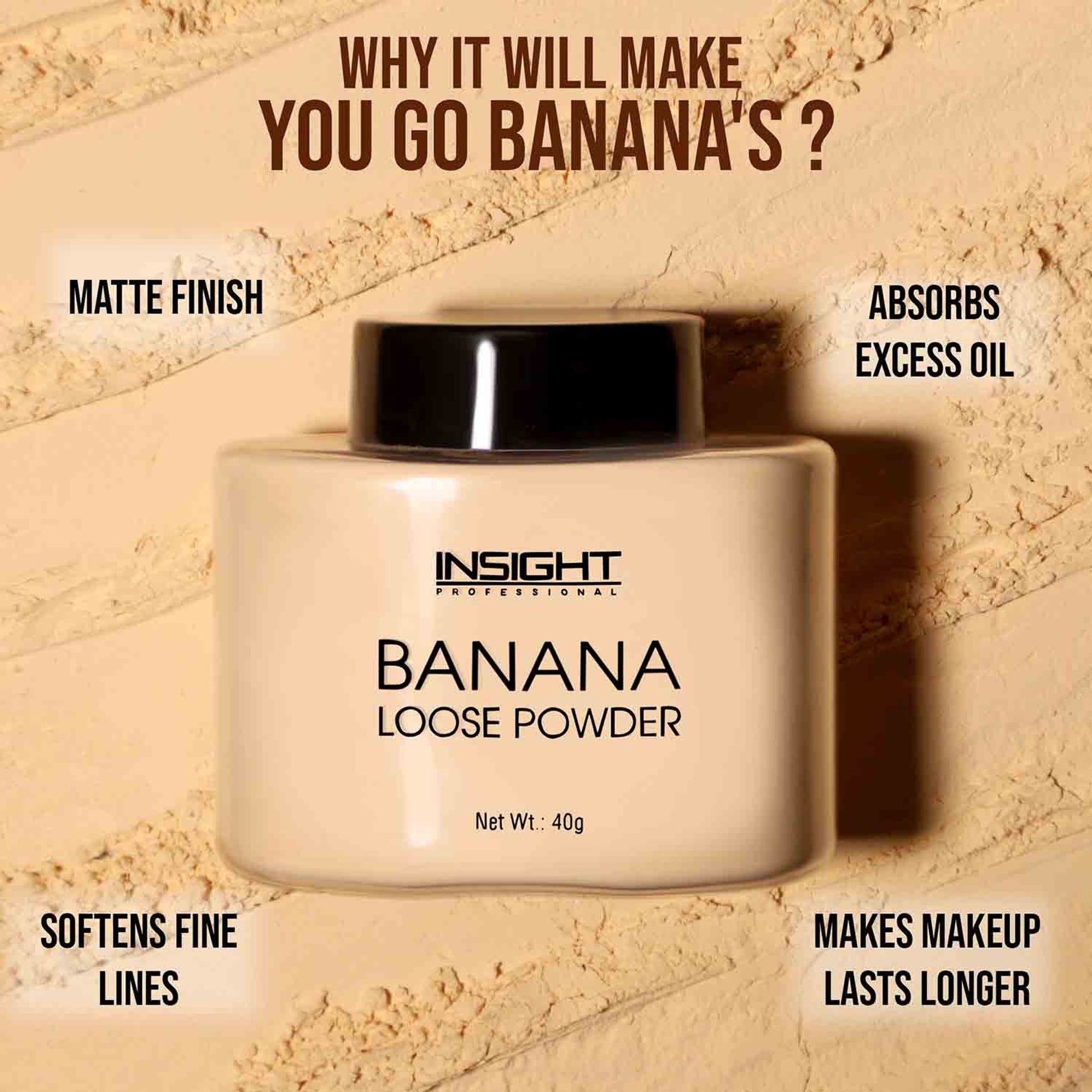 Insight Cosmetics Banana Loose Powder, Oil Control Formula, Long-Wear Matte Finish
