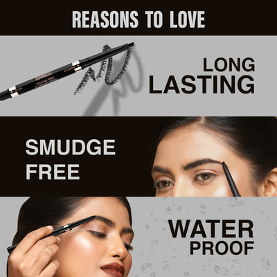 Insight Cosmetics Smudge Free Eyebrow Pencil, 2 In1 Define & Blend,12hrs Long Lasting - Dark Gray