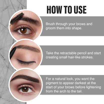 Insight Cosmetics Smudge Free Eyebrow Pencil, 2 In1 Define & Blend,12hrs Long Lasting - Dark Gray