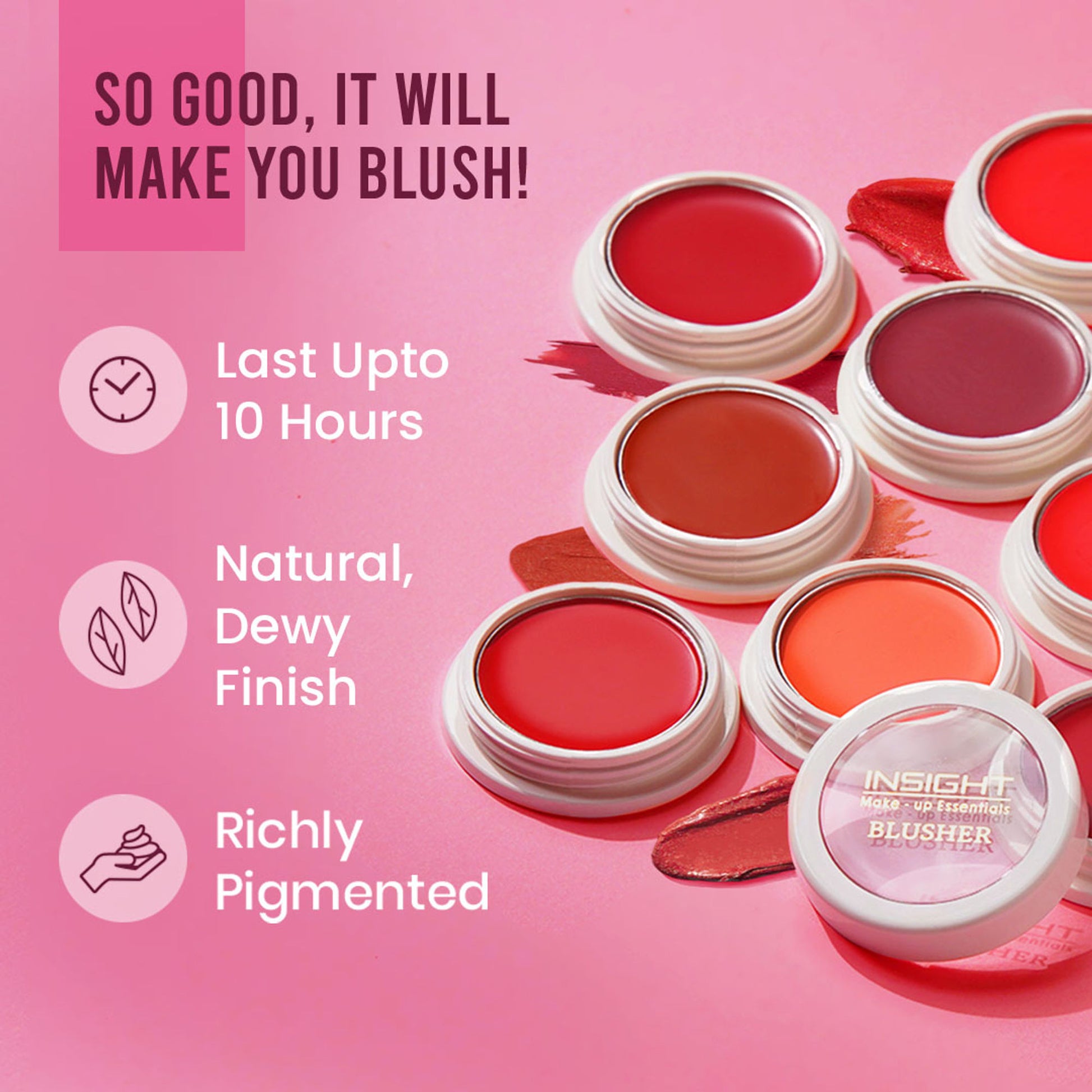 Insight Cosmetics Blusher With Vitamin E, Multi Use Super Pigmented, Dewy Finish - Soft Salmon
