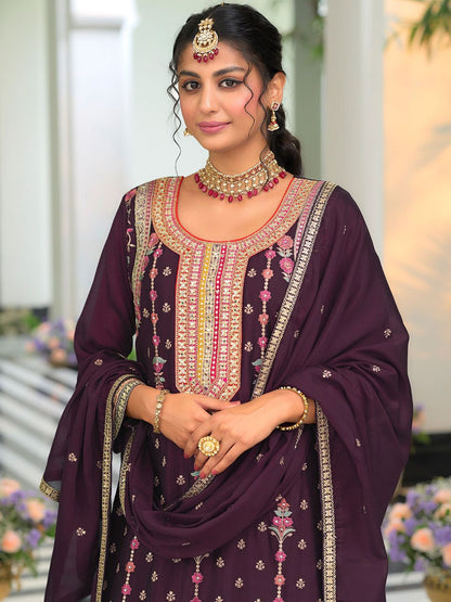 Indyancart IE Women Ethnic Motifs Embroidered Regular Mirror Work Kurta with Palazzos & With Dupatta