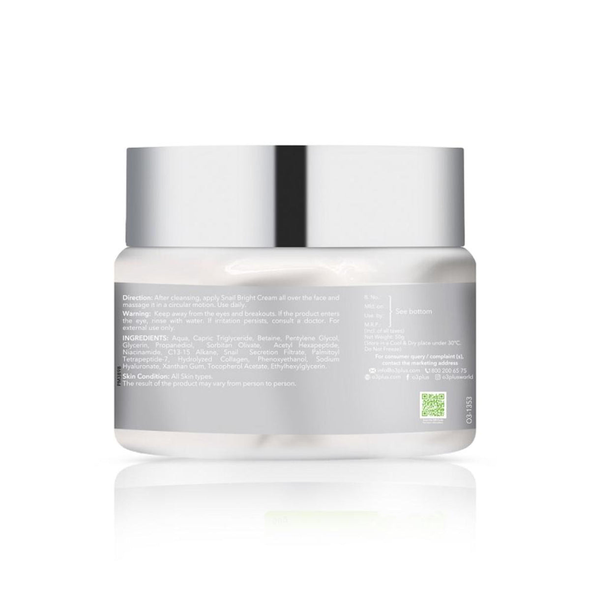 O3+ Snail Bright Mucin Gel Cream Moisturiser For Korean Glass Glow & Barrier Repair