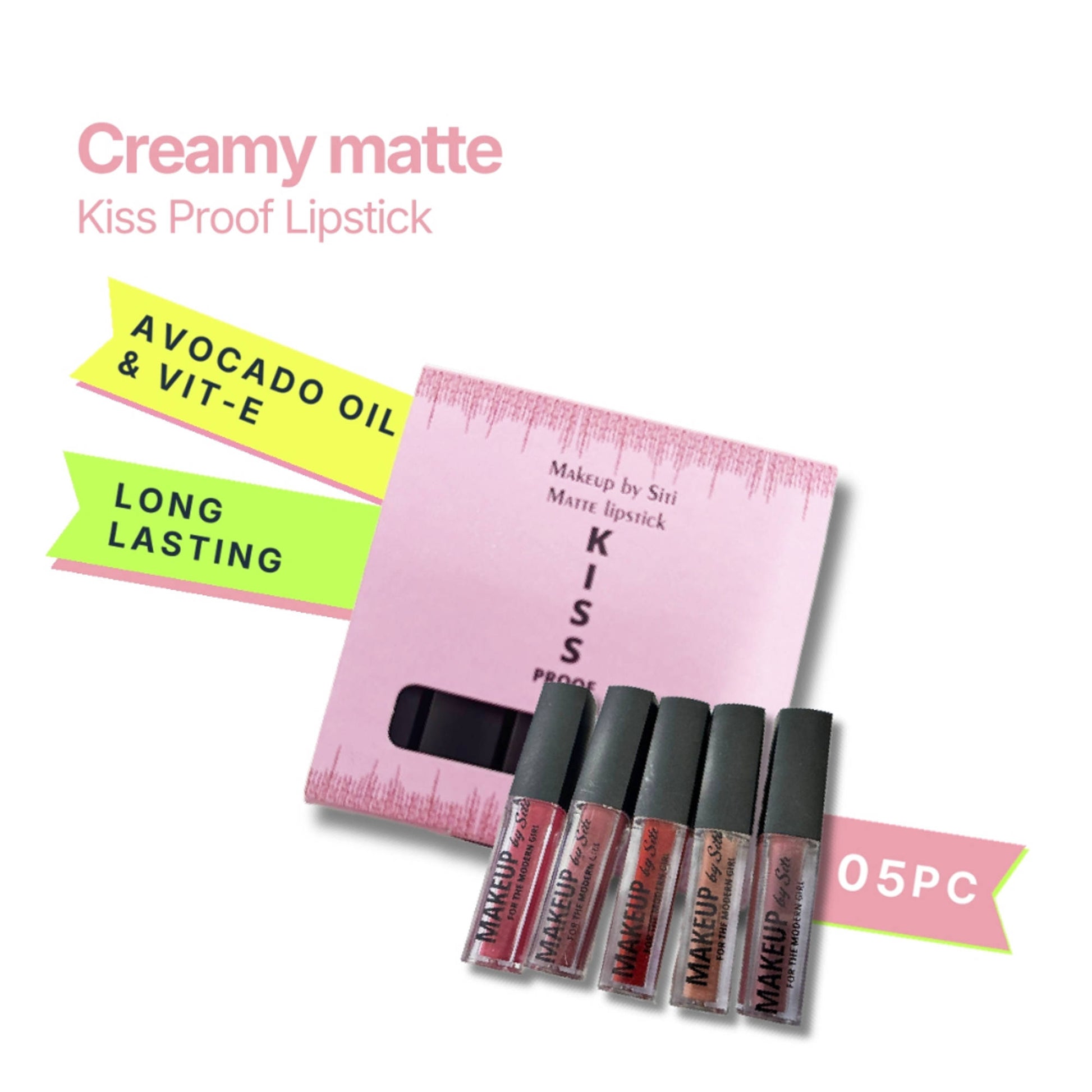 MAKEUP BY SITI Luxe Matte Waterproof, Non-Transfer, Long Lasting Liquid Lipstick - Pack of 5