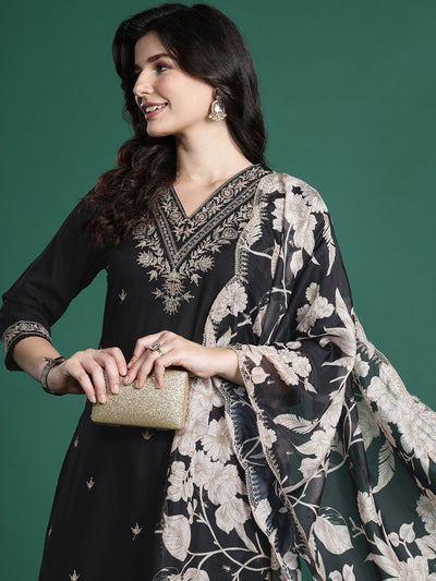 Indyancart IE Ethnic Motifs Embroidered Thread Work Kurta with Salwar & With Dupatta