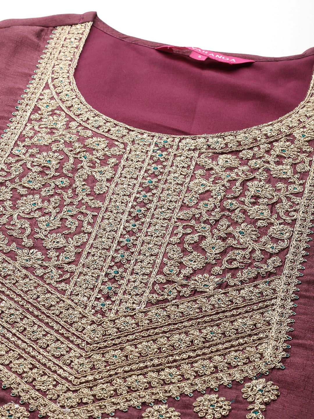 Indyancart VA Ethnic Motifs Embroidered Zari Kurta with Palazzos & Dupatta