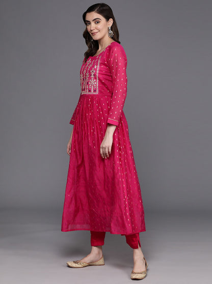 Dhiyona IE Embroidered Empire Sequinned Chanderi Silk Kurta with Trousers & Dupatta