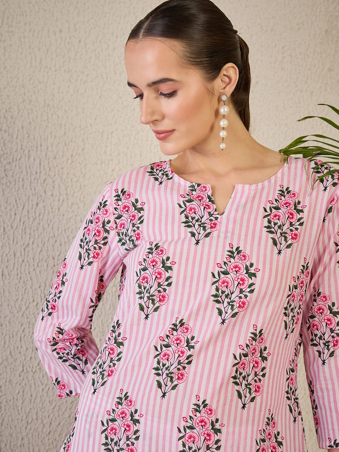 Adults-Women Floral Printed Cotton Kurta with Trousers