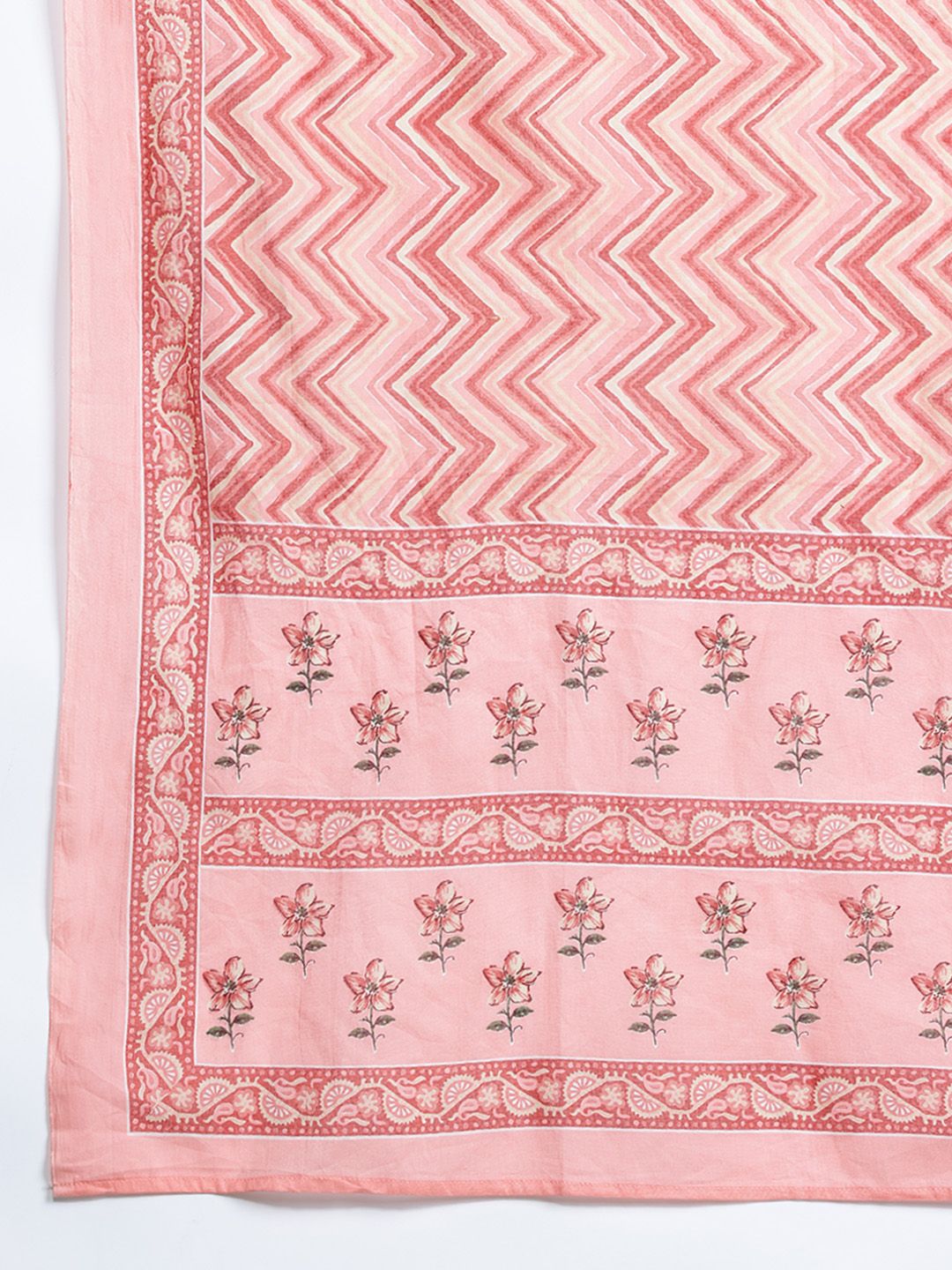 Indyancart IE Floral Printed Empire Mirror Work Pure Cotton Kurta With Trousers & Dupatta