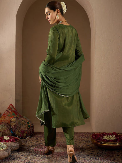 Indyancart IE Women Ethnic Motifs Embroidered Regular Kurta with Trousers & With Dupatta