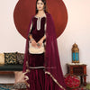 Dhiyona VA Women'sEmbroidered Zari Velvet Straight Kurta With Sharara