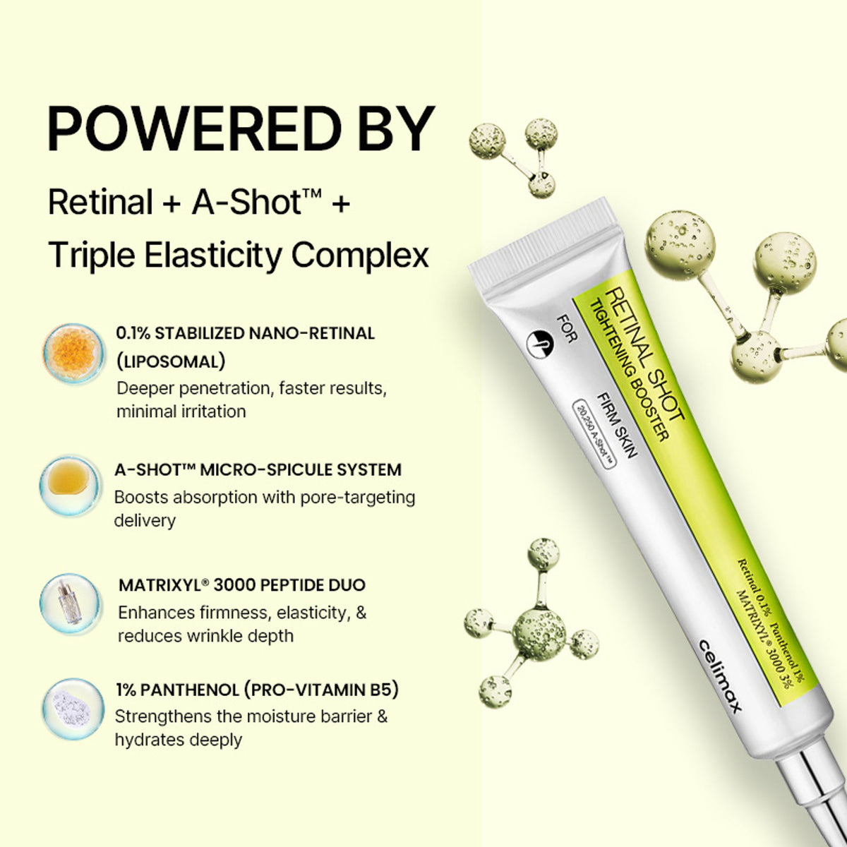 Celimax The Vita-A Retinal Shot tightening booster bottle for anti-aging, dark spots, and wrinkles skincare treatment.