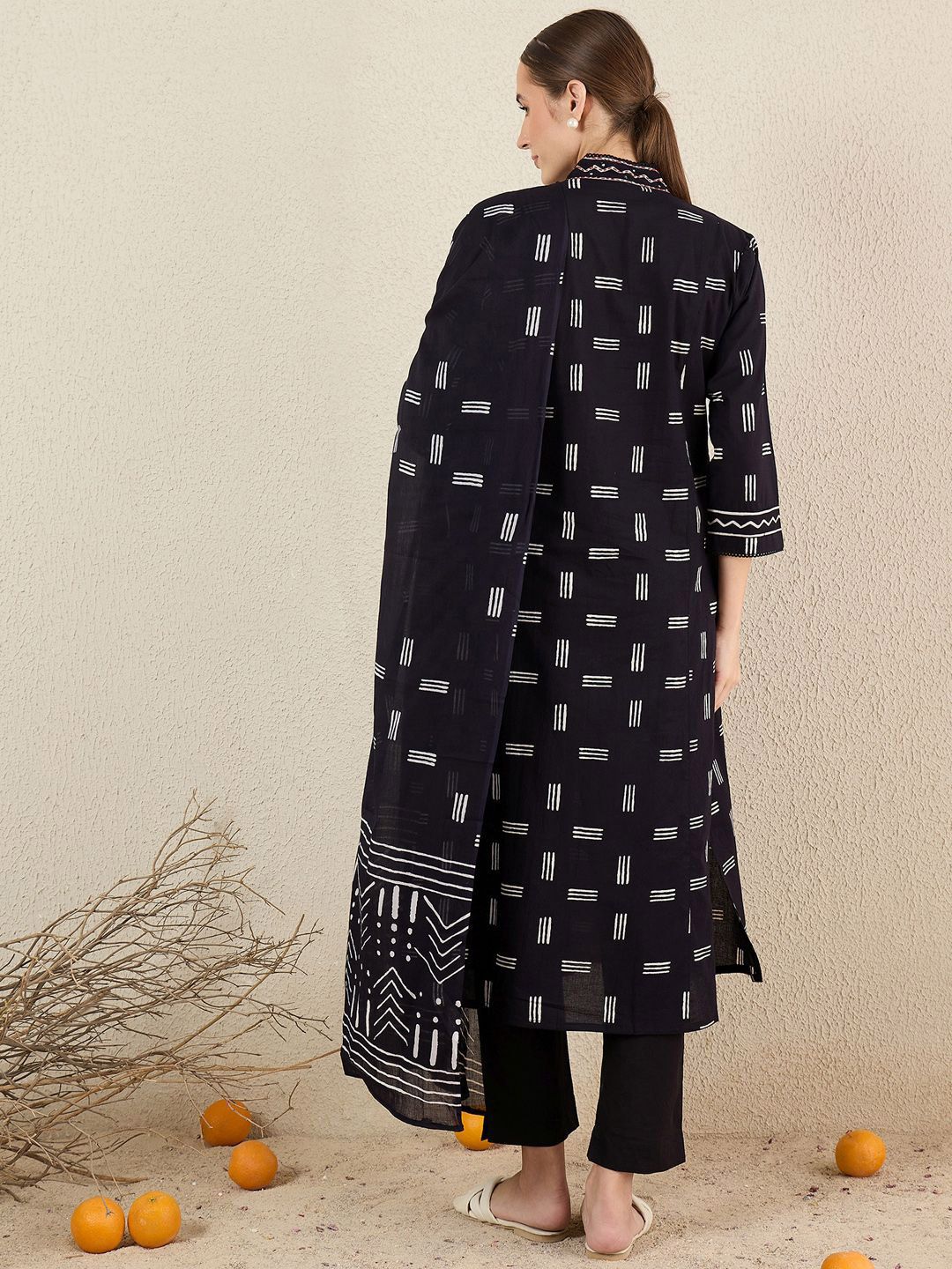 Women Striped Cotton Kurta with Trousers & Dupatta
