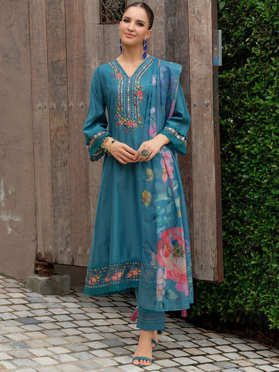Indyancart IE Women Floral Embroidered Regular Mirror Work Kurta with Trousers & Dupatta