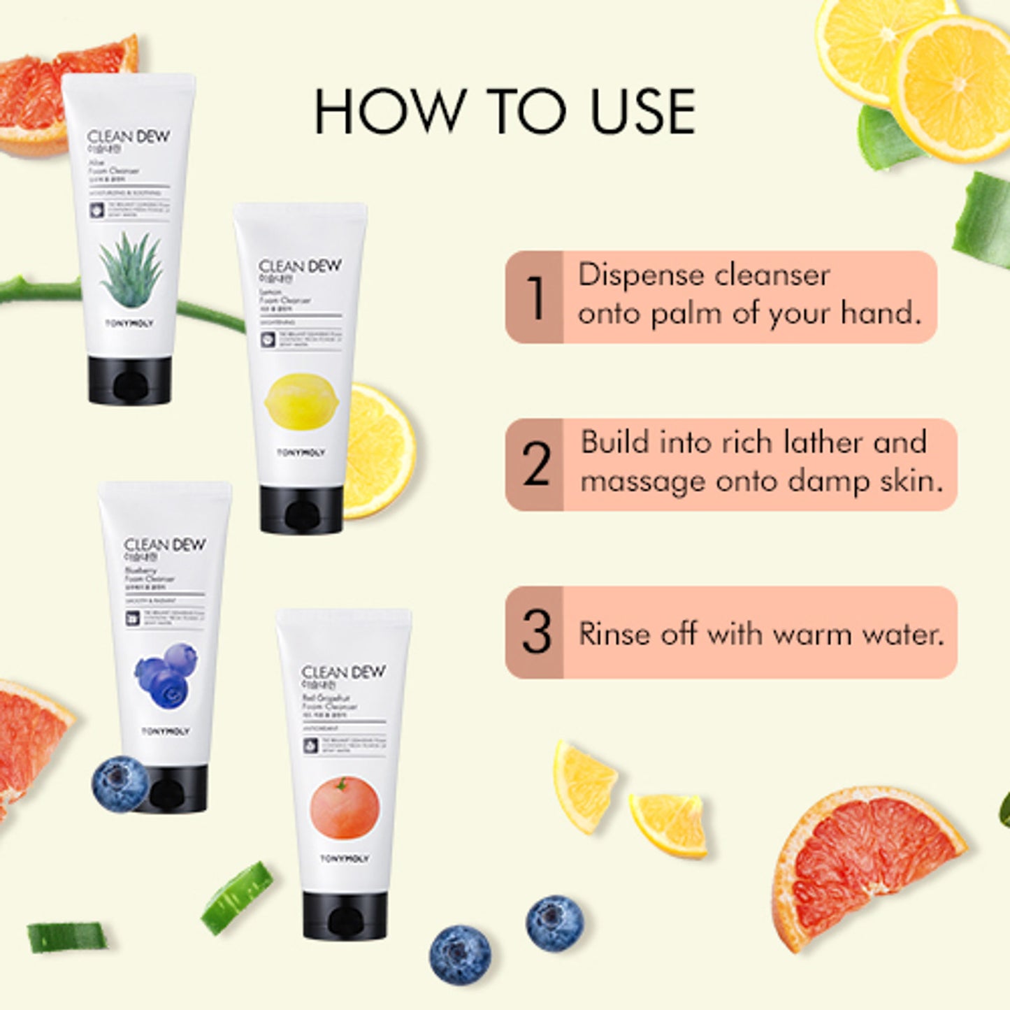 TONYMOLY Korean Clean Dew Lemon Foam Cleanser to Brighten & Clarify the Complexion
