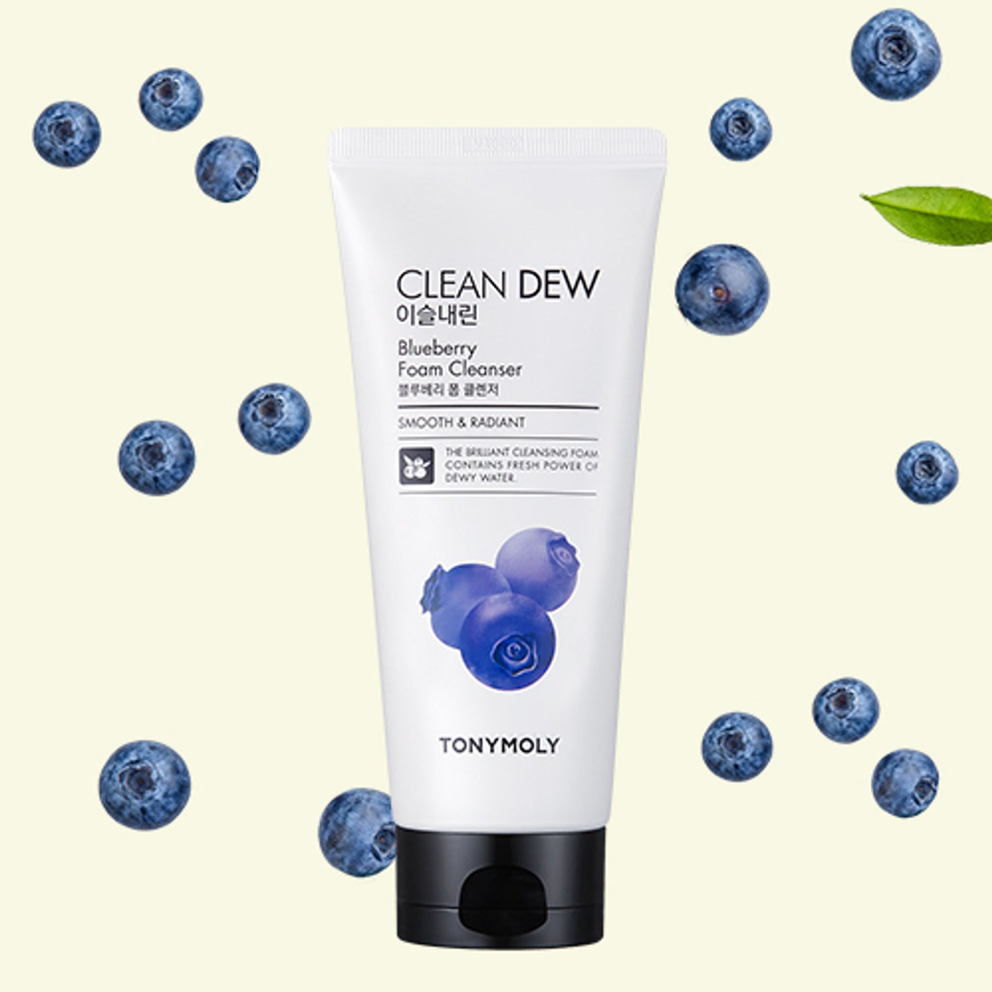 TONYMOLY Korean Clean Dew Blueberry Foam Cleanser to Soften & Smooth Skin with Micronutrients