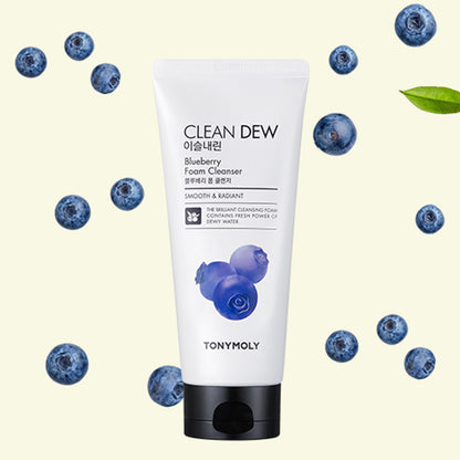 TONYMOLY Korean Clean Dew Blueberry Foam Cleanser to Soften & Smooth Skin with Micronutrients