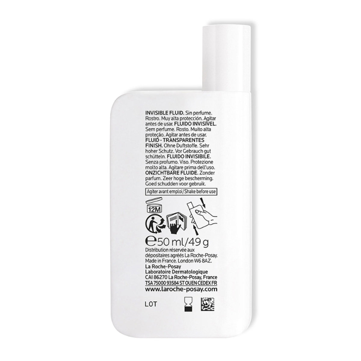 La Roche-Posay Anthelios UVMUNE400 SPF50+ ultra-light invisible fluid sunscreen for sensitive skin, shown in a sleek bottle.