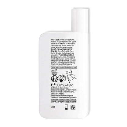 La Roche-Posay Anthelios UVMUNE400 SPF50+ ultra-light invisible fluid sunscreen for sensitive skin, shown in a sleek bottle.