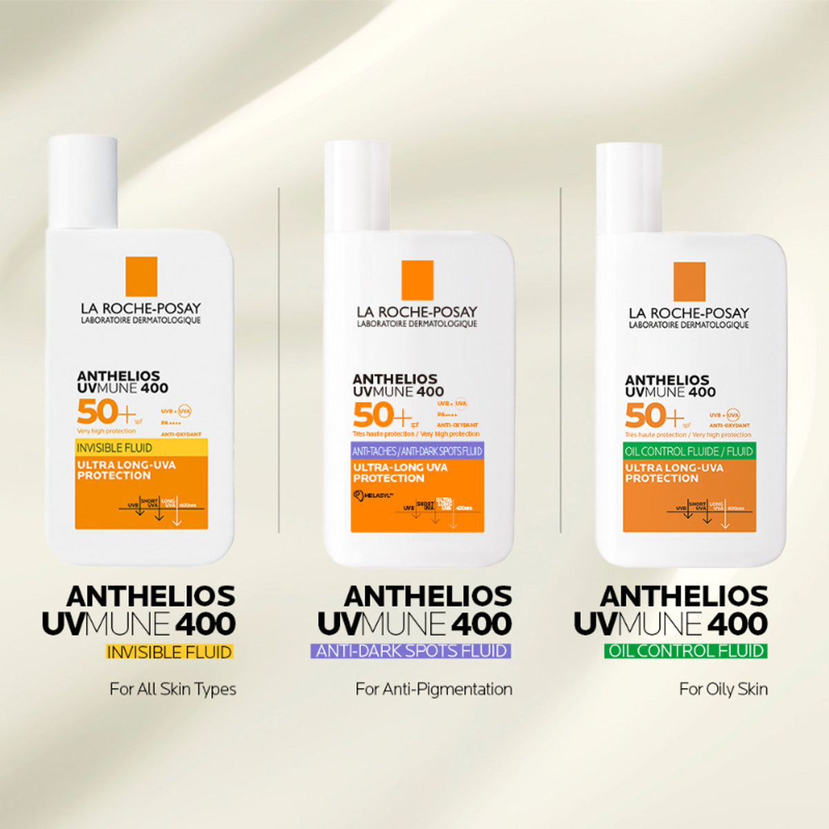 La Roche-Posay Anthelios UVMUNE400 SPF50+ oil control sunscreen tube with matte finish for oily skin, displayed on a plain background.