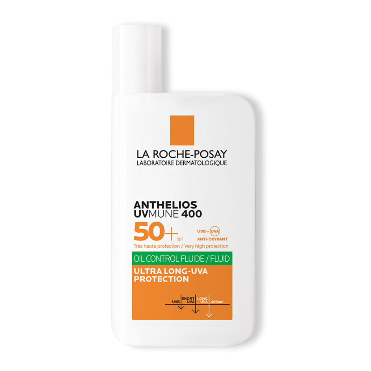 La Roche-Posay Anthelios UVMUNE400 SPF50+ oil control sunscreen bottle with matte finish for oily skin.