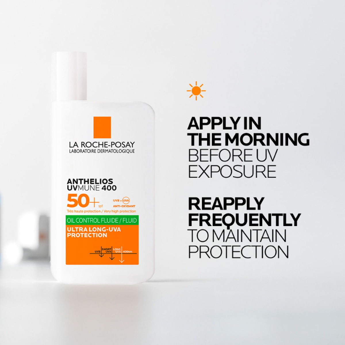 La Roche-Posay Anthelios UVMUNE400 Oil Control SPF50+ sunscreen tube with matte finish for oily skin.