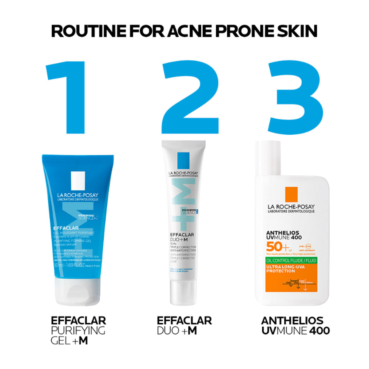La Roche-Posay Anthelios UVMUNE400 SPF50+ oil control sunscreen bottle with pump for oily skin, featuring a white and blue design.
