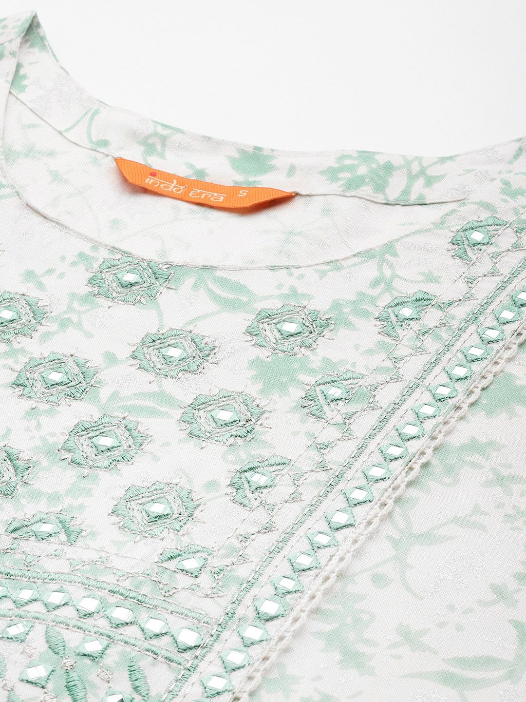 Indyancart IE Printed Mirror Work Kurta