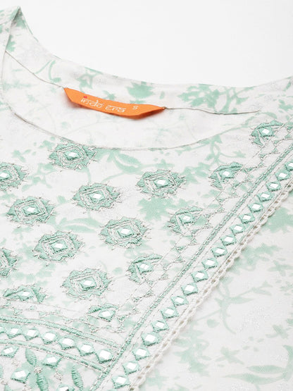 Indyancart IE Printed Mirror Work Kurta