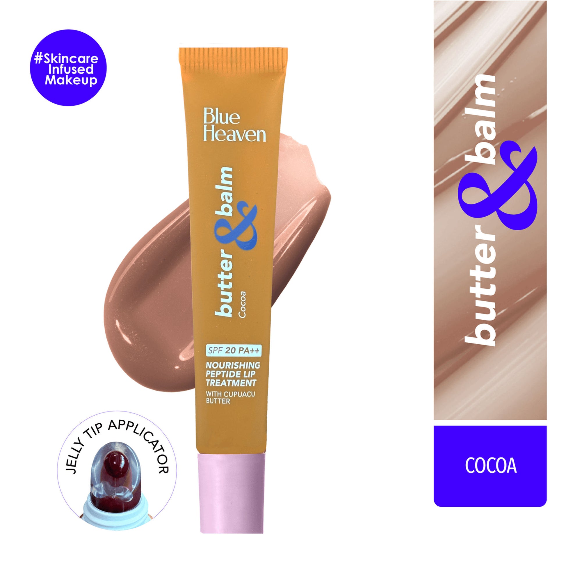 Blue Heaven Butter & Balm Tinted Lip Balm with spf 20 PA++ Infused with Cupuacu Butter - Cocoa