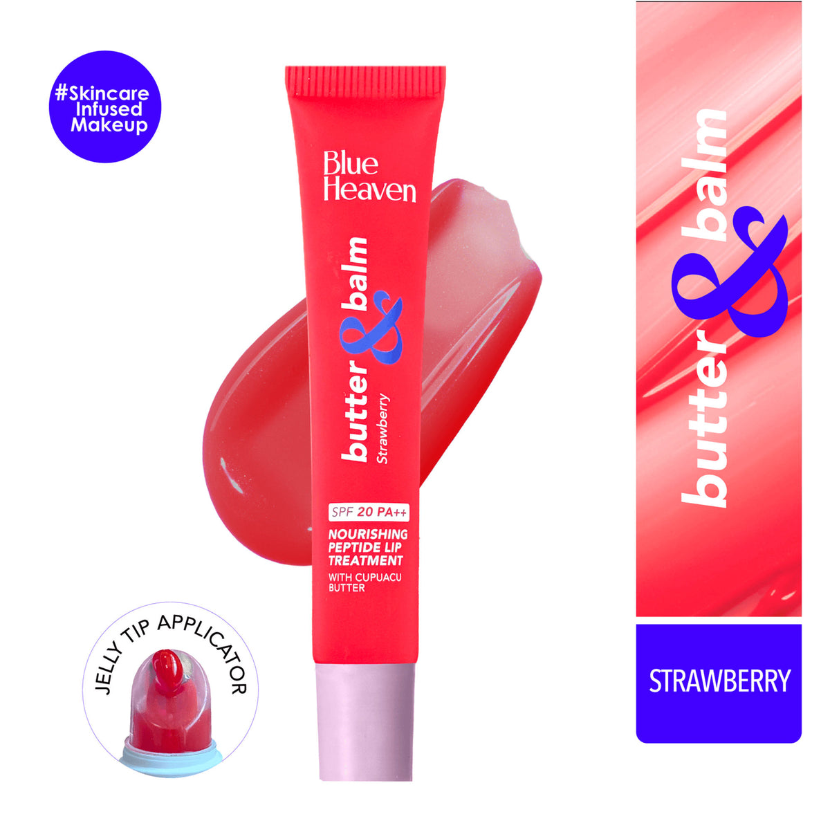 Blue Heaven Butter & Balm Tinted Lip Balm with spf 20 PA++ Infused with Cupuacu Butter - Strawberry