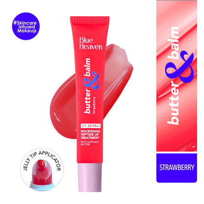 Blue Heaven Butter & Balm Tinted Lip Balm with spf 20 PA++ Infused with Cupuacu Butter - Strawberry