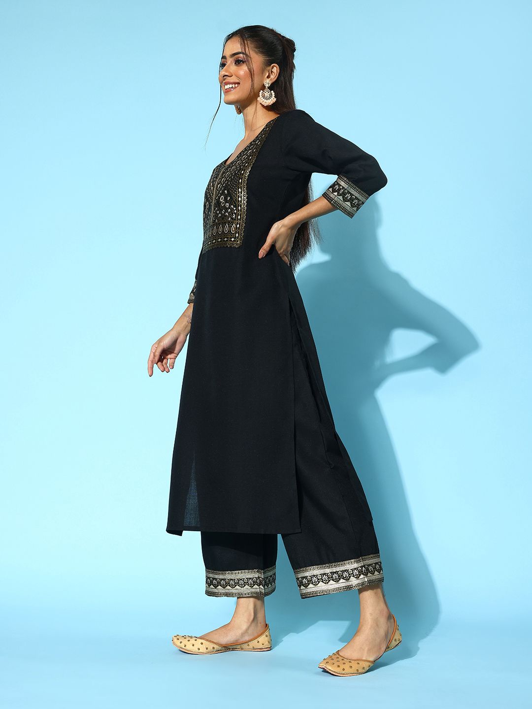 Dhiyona IE Women Ethnic Motifs Yoke Design Regular Kurta with Palazzos & With Dupatta